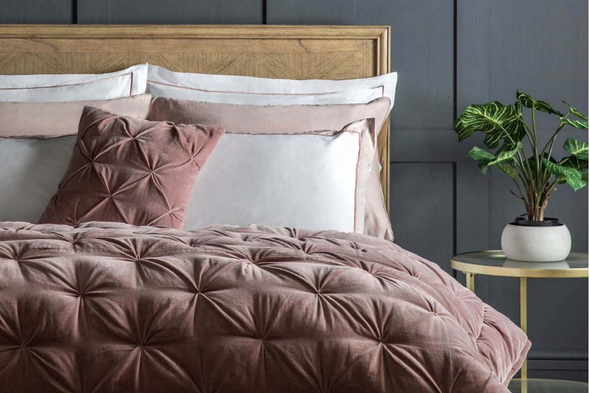 View Blush Plush Velvet Reversible Opulent Bedspread With Pinch Pleated Textured Design Dresses Any Bed Or Bedframe Super Soft Touch Fabric information