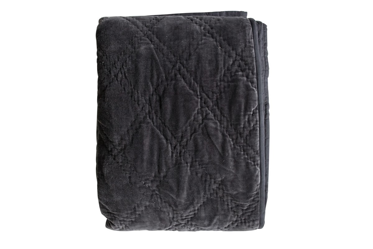 View Charcoal Cotton Quilted Reversible Bedspread With Square Detailing Soft Touch Fabric Suitable Throw For Chairs Machine Washable information