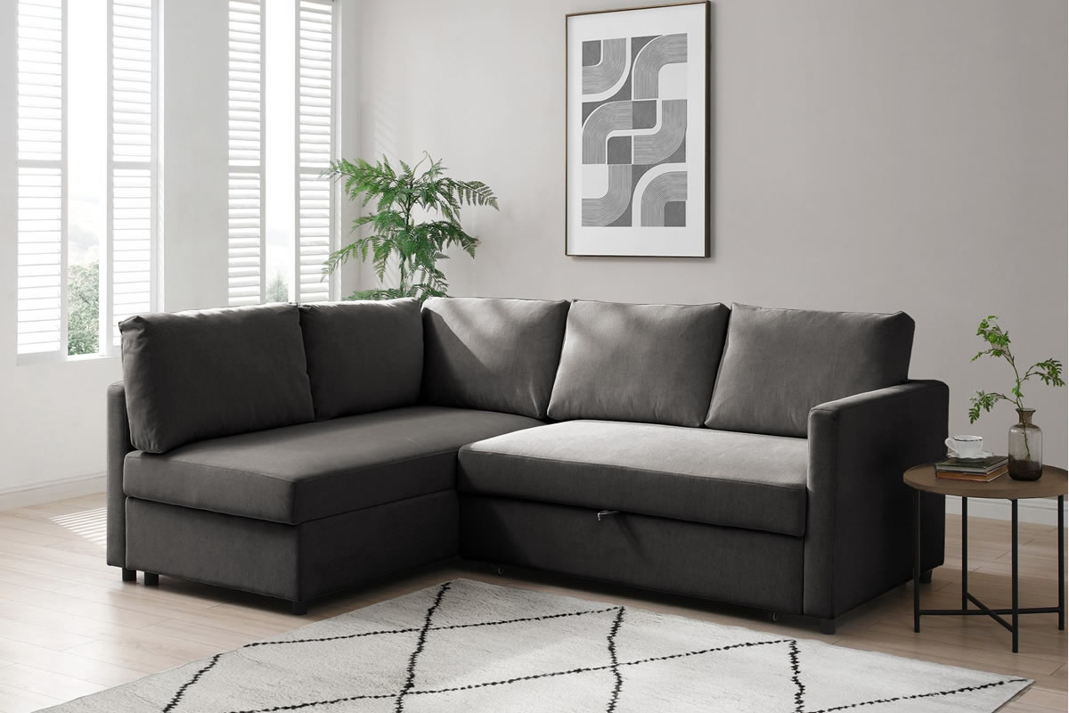 View Clara Weave Grey Fabric Corner Sofa Bed With Ottoman Storage Can Be Used Left Or Right Handed Easily Converts To Bed Settee Deeply Padded Seat information