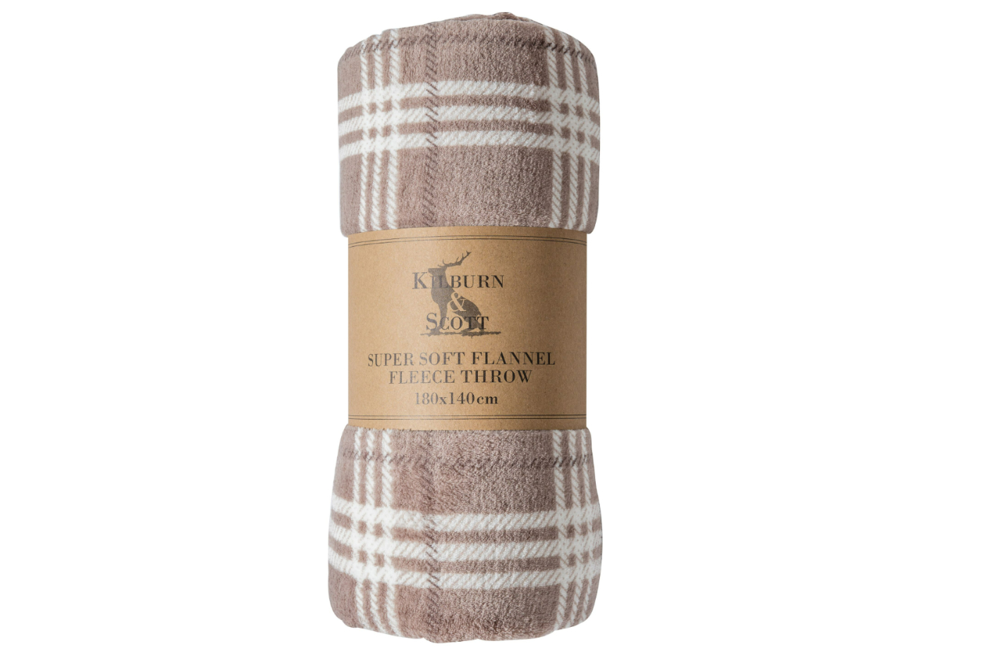 View Taupe Checkmate Rolled Flannel Fleece Throw 1400 x 1800mm information