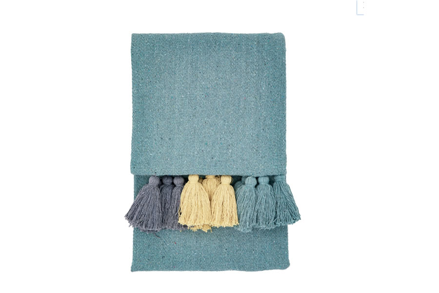 View Teal Reynosa Soft Touch Cotton Woven Throw With Multi Coloured Tassels Ideal For Use With Bed Or Sofa Adds Additional Warmth information