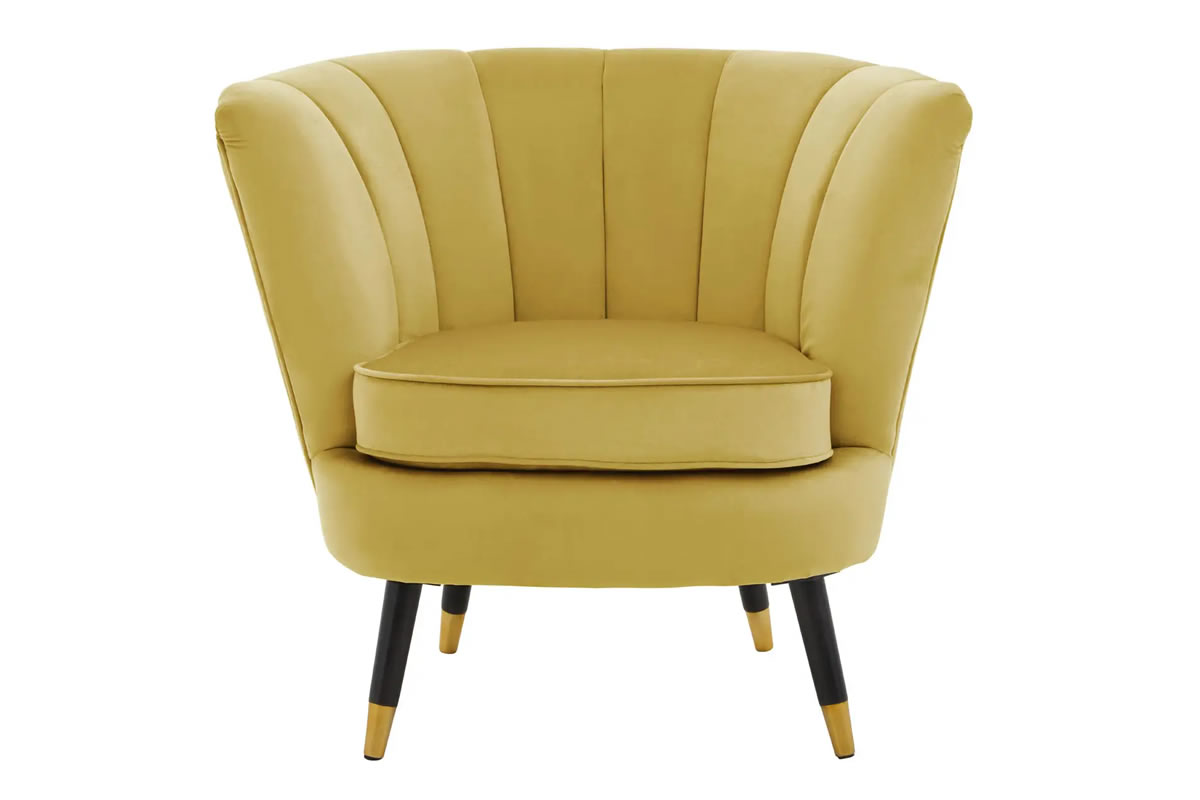 View Loretta Pistachio Velvet Chair Deeply Padded Sponge Cushion velvet upholstery Vertical channel Tufting Gold Tipped Sturdy Wooden Leg information