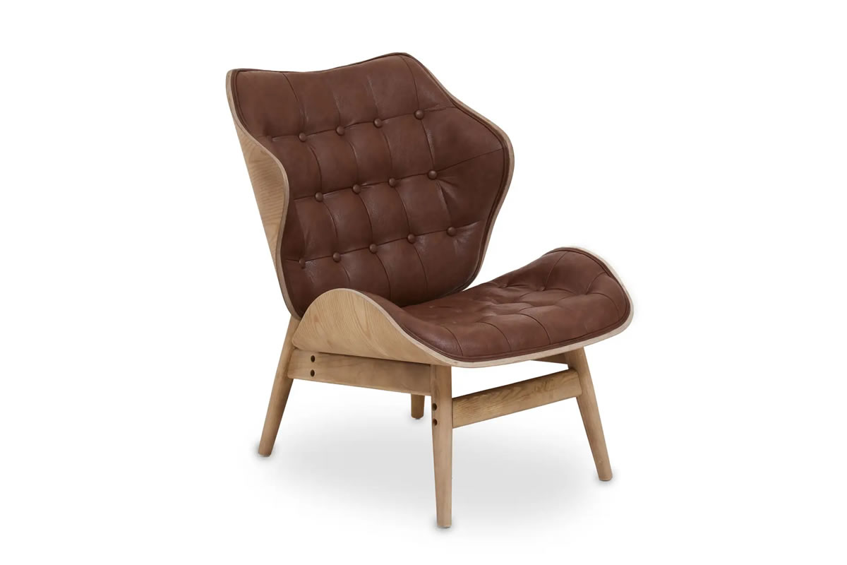 View Vinsi Brown Faux Leather Occasional Chair Modern Design Solid Elmwood Frame Deeply Padded Curved Buttoned Seat Backrest information