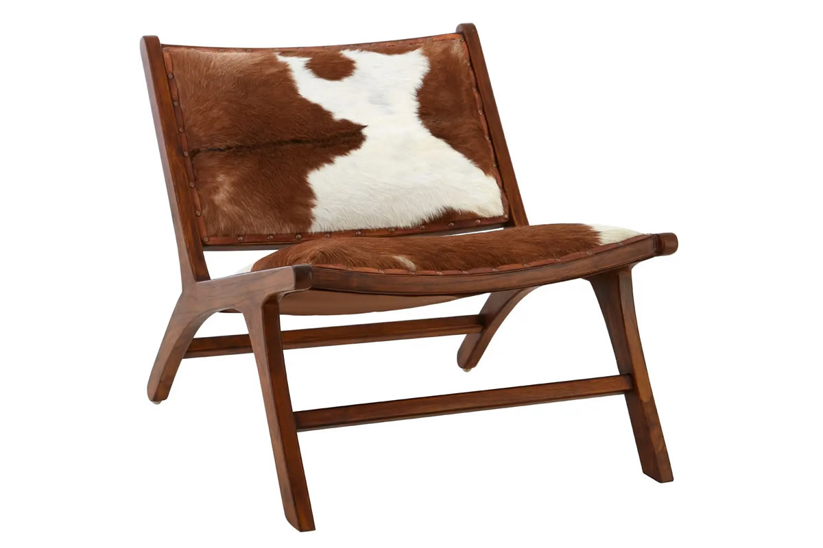 View Incha Goat Hide Lounge Chair Genuine Goat Leather Copper Stud Trim Solid Teak Wood Frame Wide Seat Backrest Delivered Assembled information