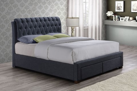 Valentino Fabric Bed - 4'6'' Double Charcoal 