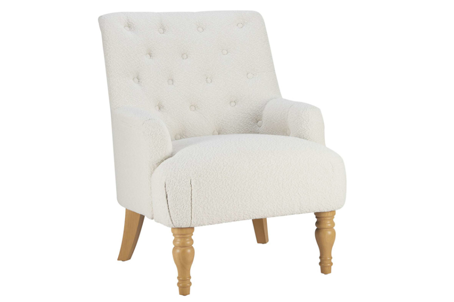 View White Fabric Accent Armchair Conservatory Occasional Deep Buttoned Backrest Lime Washed Oak Legs Arianna Fabric Occasional Chair Padstow information