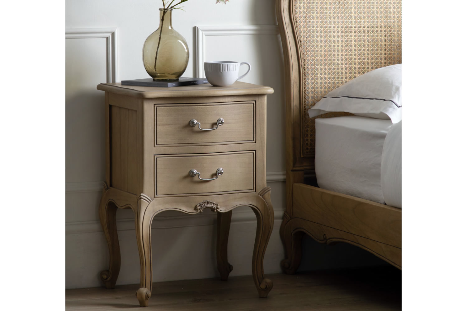 View Chic 2drawer Bedside Table With Decorative Handles Weathered Finish Ample Storage Space Living Room Or Bedroom Storage Table Frenchinspired information