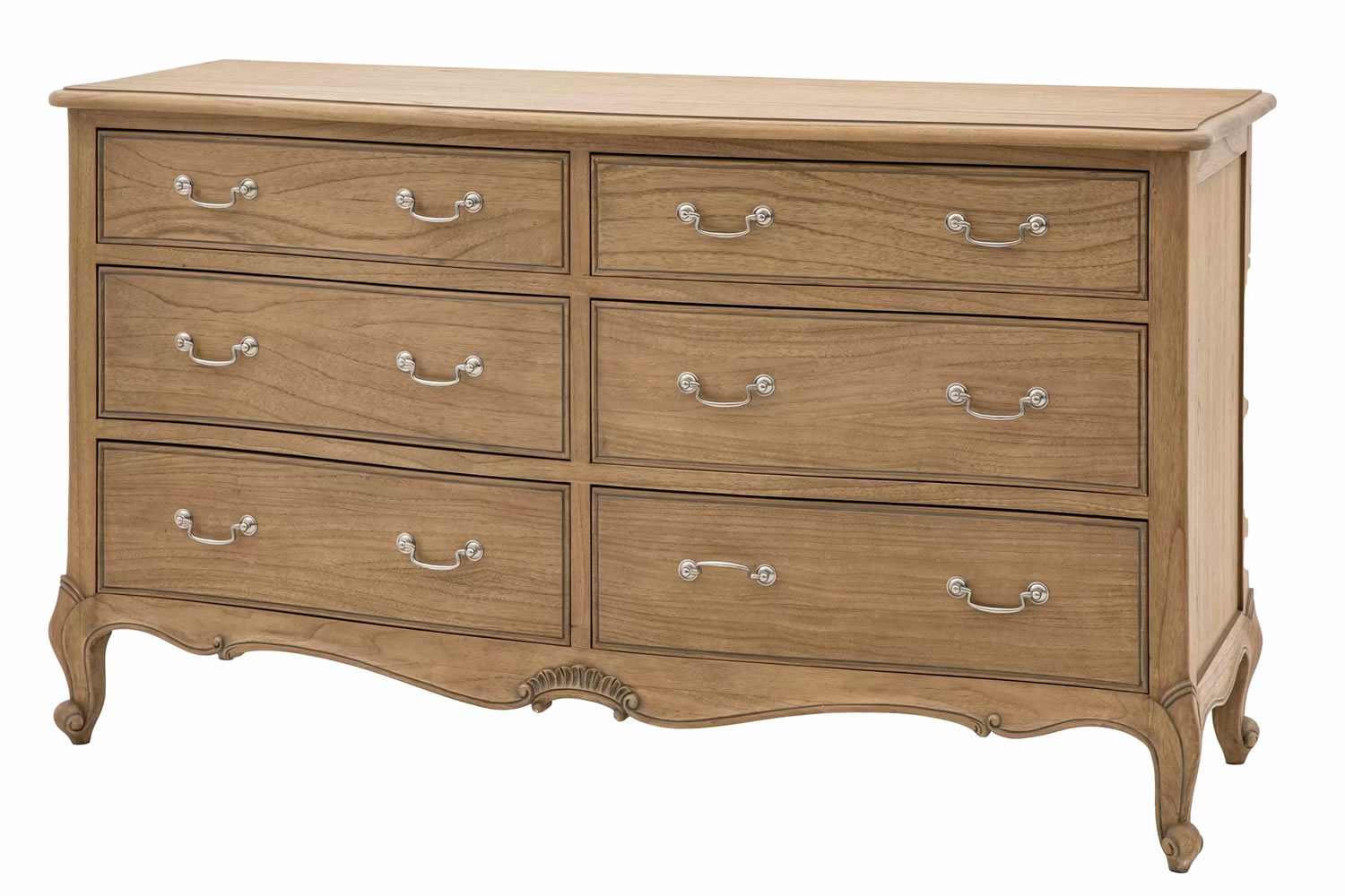 View Chic 6 Drawer Chest Weathered Wide Bedroom Storage Unit With Sliding Drawers Crafted From Solid Mindy Ash Traditional French Furniture Design information