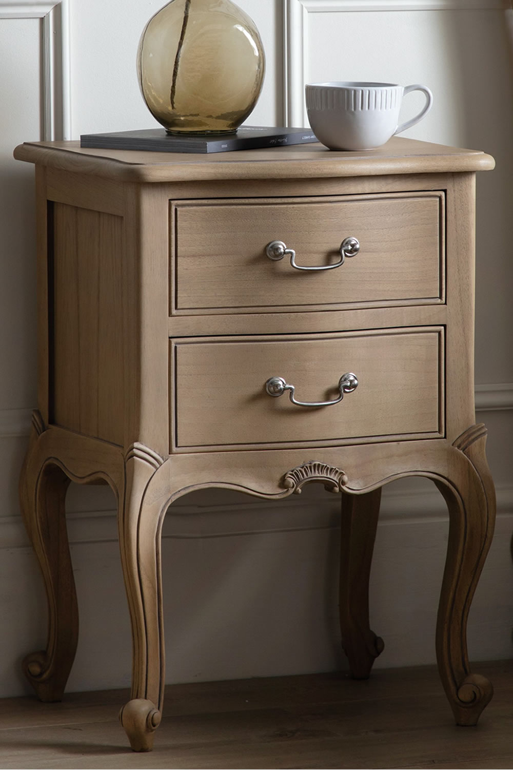 View Chic 2drawer Bedside Table With Decorative Handles Weathered Finish Ample Storage Space Living Room Or Bedroom Storage Table Frenchinspired information