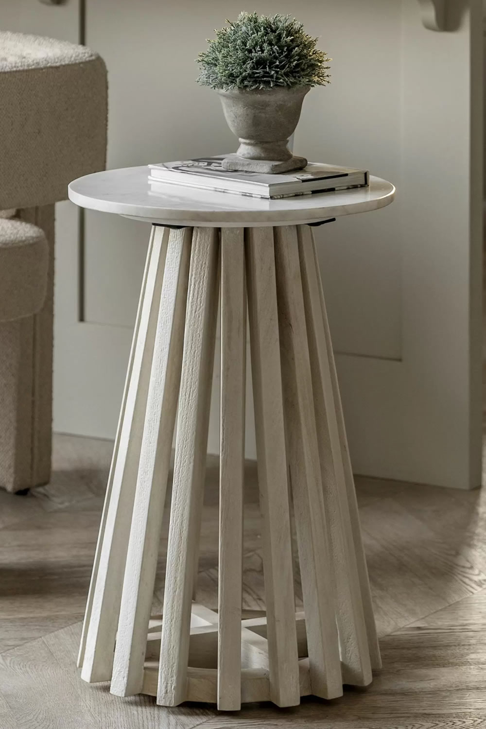 View Soho Side Table Solid Natural Mango Wood Chic Design White Indian Marble Top Easy Assembly Matching Pieces Available information