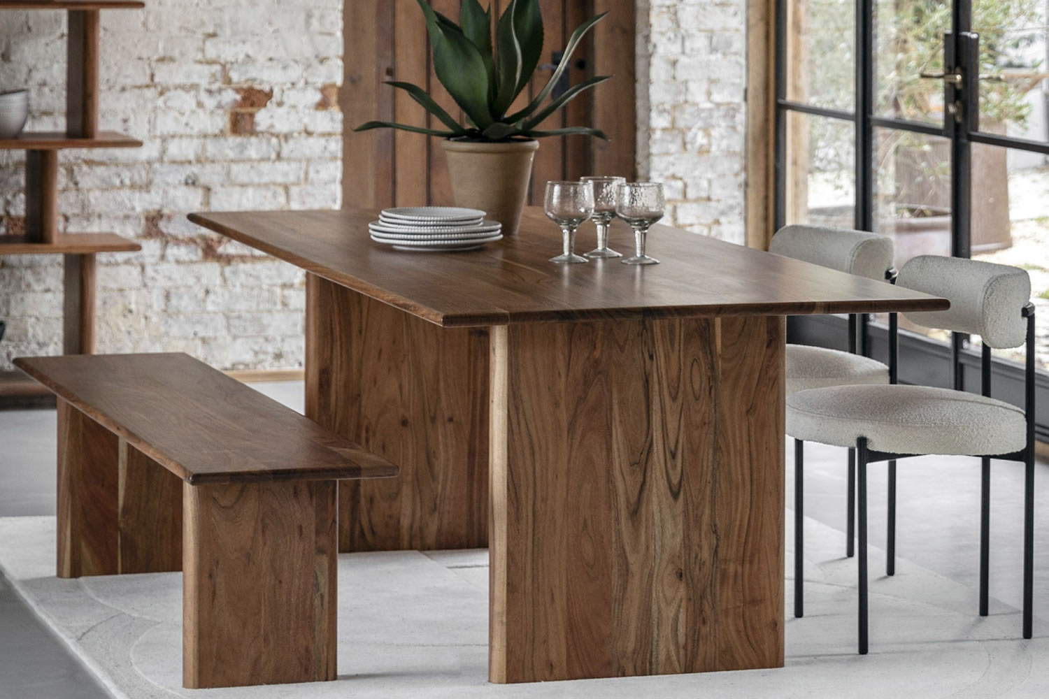 View Small Borden Wooden Kitchen Dining Table Crafted From Solid Acacia Wood Rich Grain Finish Robust Solid Legs Seats Up To 68 People information