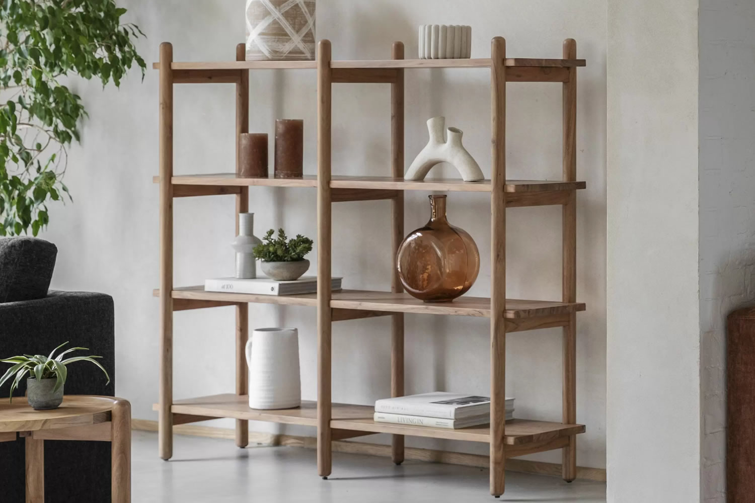 View Cannes Open Display Unit Crafted From Durable Acacia Wood Features Four Shelves For Ample Storage Vintage Design Matching Pieces Available information
