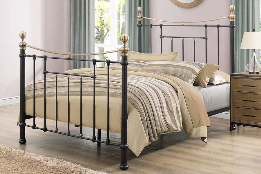 Victorian Styled Black & Brass Detail King Size Metal Bed Frame Bronte