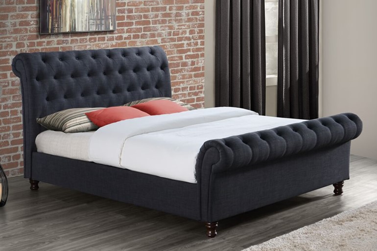 Castello Fabric Sleigh Bed Frame, Grey Fabric Sleigh Bed Frame