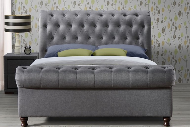 Castello Fabric Sleigh Bed Frame Oned Headboard Castello Fabric Sleigh Bed Frame, Grey Fabric Sleigh Bed King Size