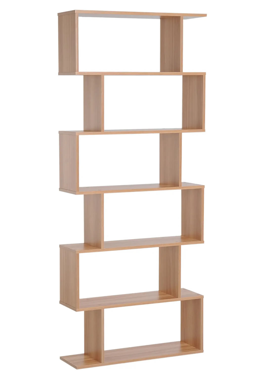 View Sharon 6Tier SShaped Maple Wooden Bookcase With Open Storage Shelves Safety AntiTip Mechanism EasyToClean Straightforward Assembly information