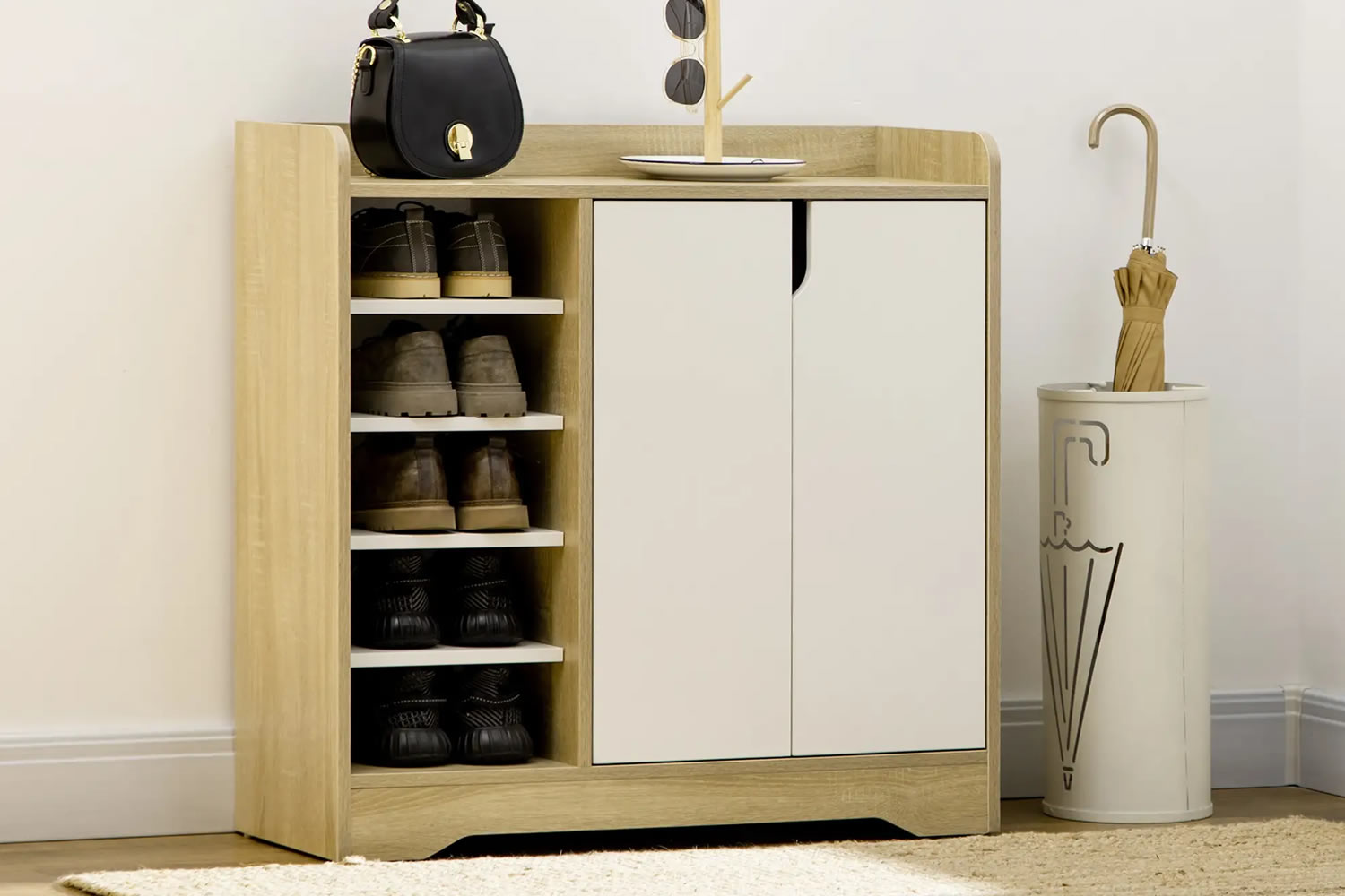 View Asheville Natural Wooden Shoe Storage Unit 5 adjustable Open Shelves Cupboard With 4 Shelves Stores 13 Pairs Of Shoes AntiTipping Straps information