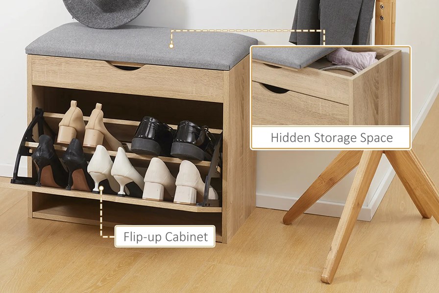 Henderson Natural Wooden Shoe Storage Bench With Padded Seat