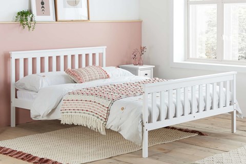4'0'' Small Double White Wooden Bed Frame - Oxford