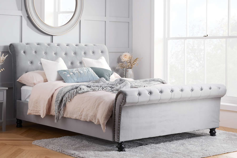 View 46 Double Grey Velvet Fabric Sleigh Bed Frame Opulence Birlea information