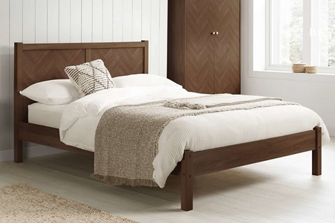 Herringford 4'6'' Double Walnut Wooden Bed Frame