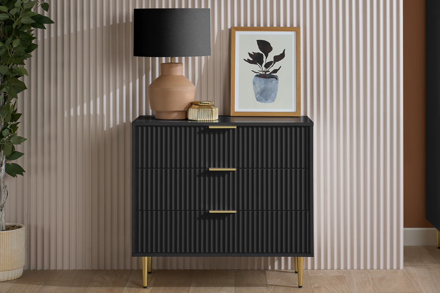 View The black ribbed Zara 3 drawer chest is an elegant storage solution that brings both style and order to your bedroom Featuring clean lines ribbed de information