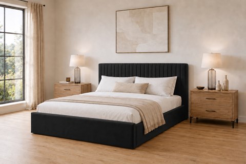 Bremen 4'6'' Double Black Fabric Ottoman Bed Frame