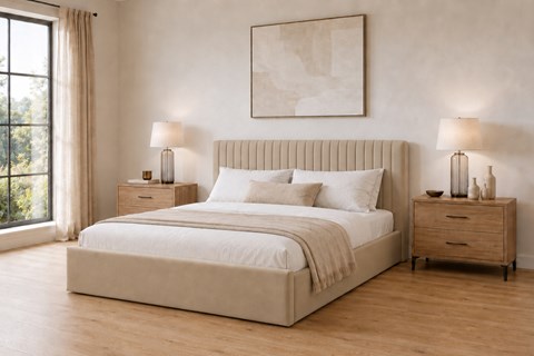 Bremen 4'6'' Double Beige Fabric Ottoman Bed Frame