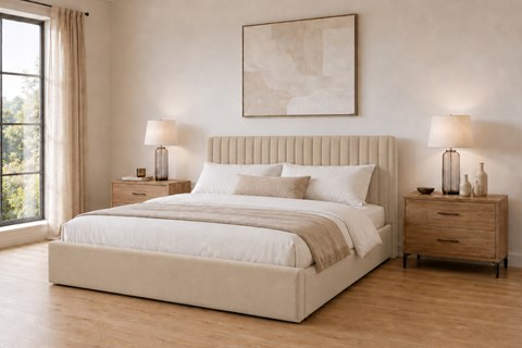 Bremen 5'0'' King Beige Fabric Ottoman Bed Frame
