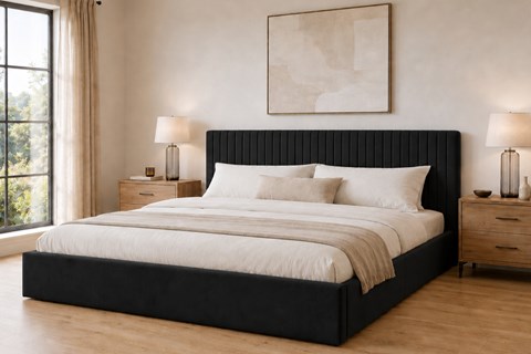 Bremen 6'0'' Super King Black Fabric Ottoman Bed Frame