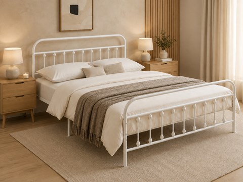 Malibu 4'6'' Double White Metal Bed Frame