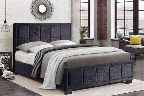 Hannover Fabric Bed - 4'0'' Small Double Black Crushed Velvet 