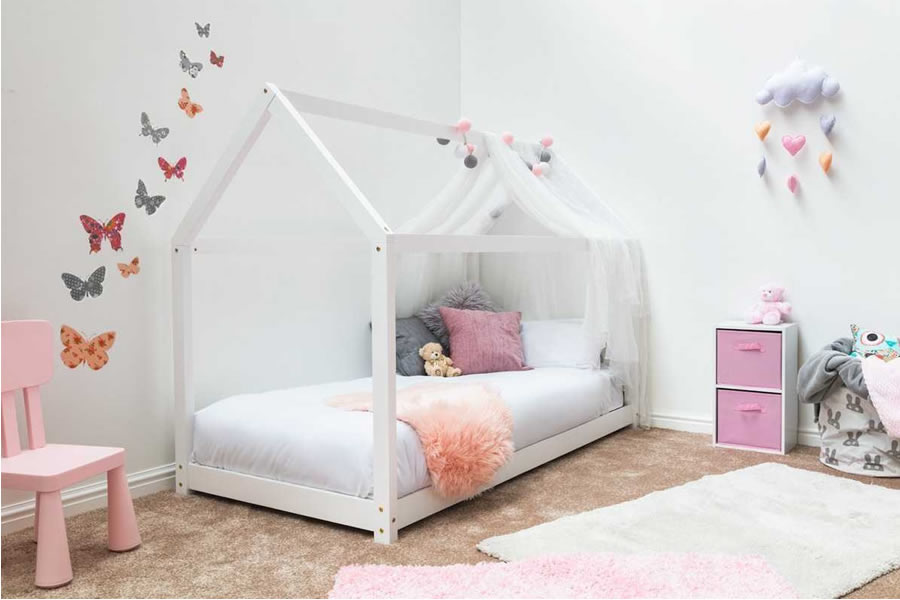 Treehouse Solid Pine Wooden Bed Frame White