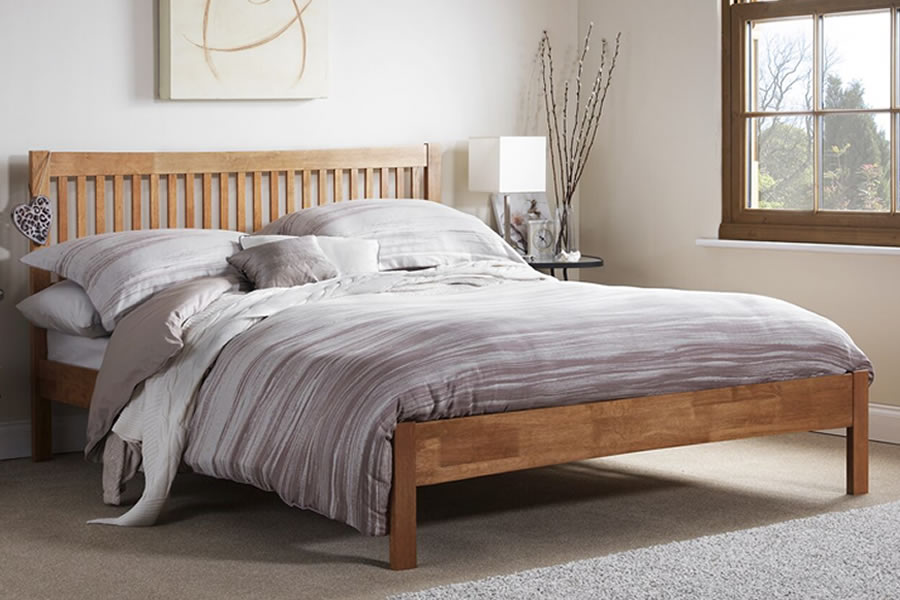 Honey Oak Wooden Small Double Bed Frame Slatted Head Mya