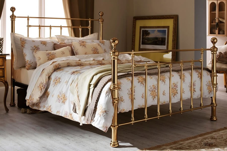 Small Double Traditional Brass Finished Metal Bed Frame Benjamin