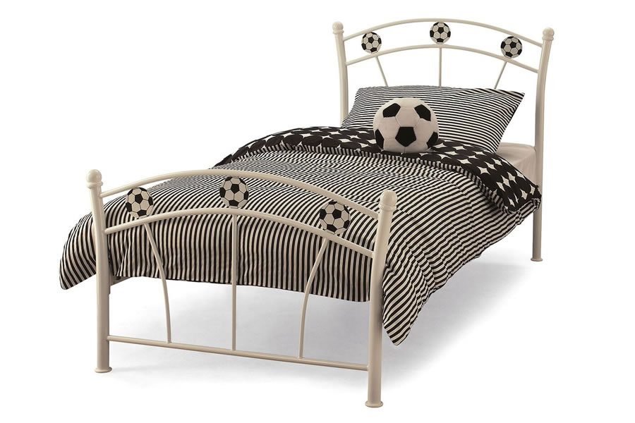 Soccer Football Themed Single Boys Metal Bed Frame White