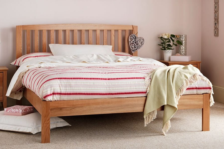 Solid Oak Slatted Wooden Small Double Bed Frame Thornton