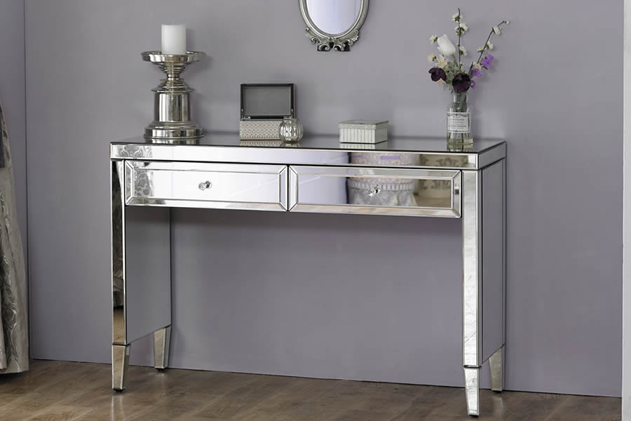 View Mirrored 2 Drawer Sideboard Dressing Table Crystal Handles Valencia information