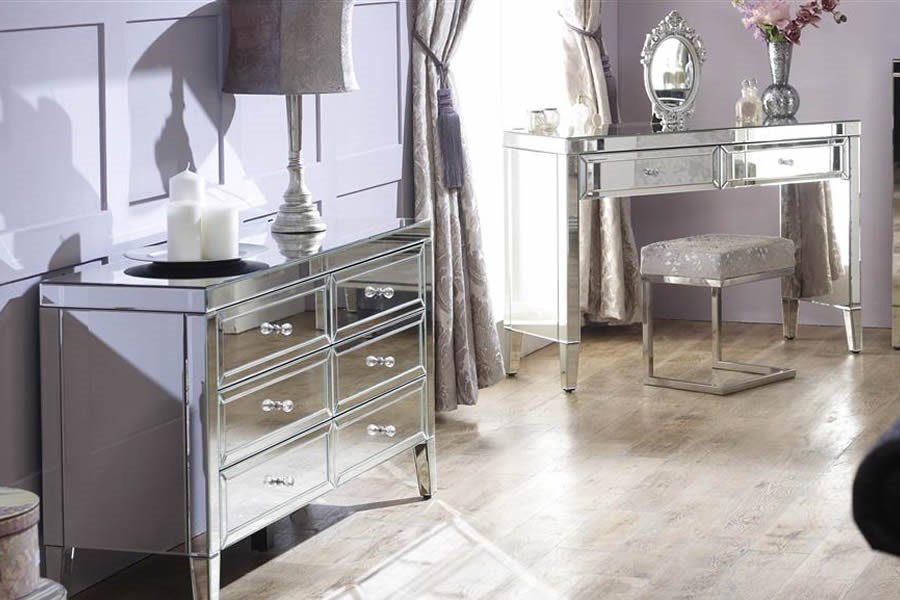 Birlea Mirrored 6 Drawer Chest - Crystal Handles - Valencia