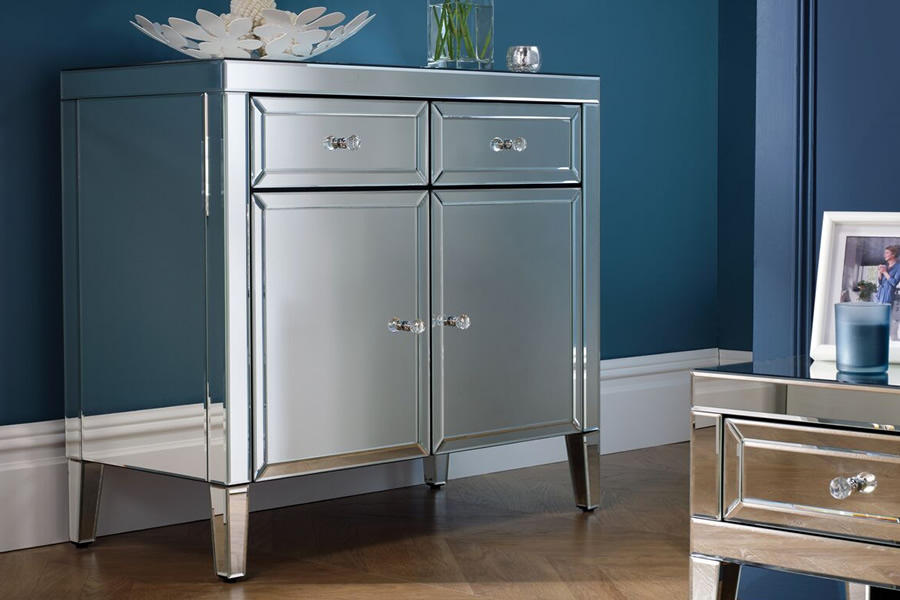 View Mirrored 2 Door 2 Drawer Sideboard Crystal Handles Valencia information