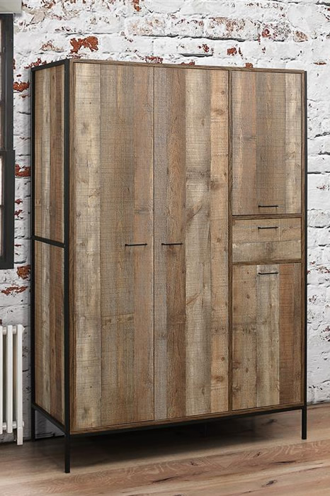 View Urban Industrial Style Weathered Oak Four Door One Drawer Combination Wardrobe 3 Shelves Full Length Hanging Space Urban Range information