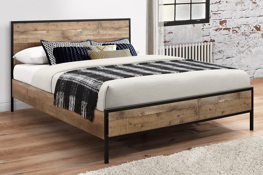 Urban Industrial Chic Bed Frame Solid, King Bed Frame Clearance