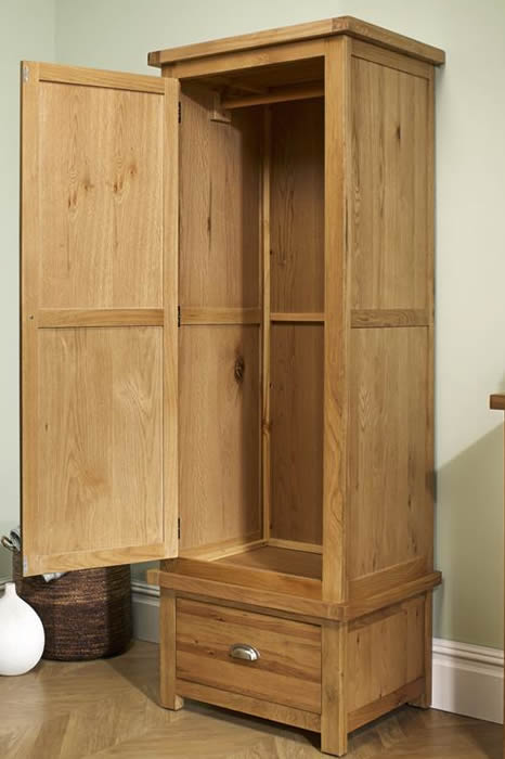 Solid Oak 1 Door 1 Drawer Wardrobe Full Hanging Woburn