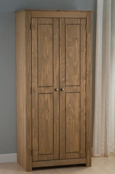 2 Door Solid Pine Wardrobe Antique Pine Waxed Finish Santiago