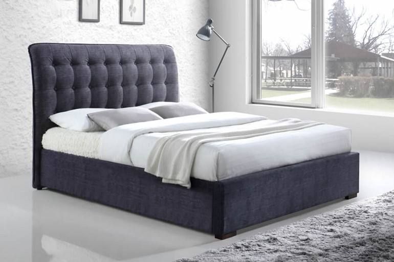 Hamilton Modern Fabric Bedframe With, Dark Blue Double Bed Frame