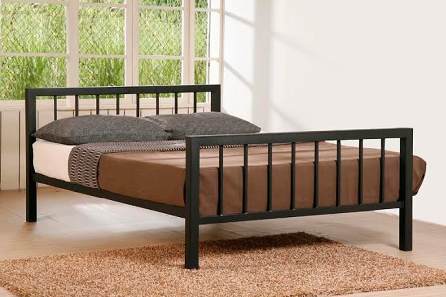 Metro Black Minimalist Metal Bed Frame, Small Double Metal Bed Frame And Mattress