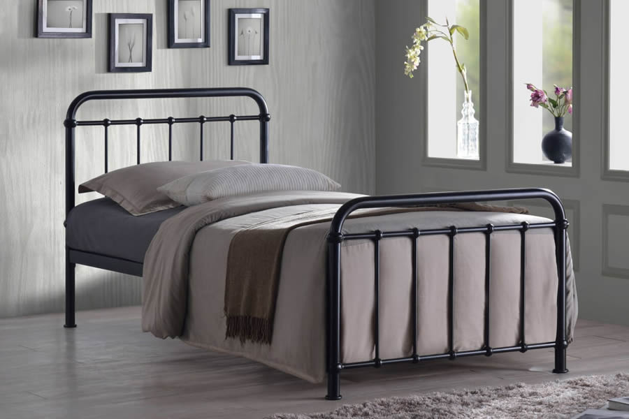 View Black 30 Single Bed Miami Metal Hospital Style Metal Tubular Bed Frame Arched Gentle Curved Headboard Steel Frame With Robust Slatted Base information
