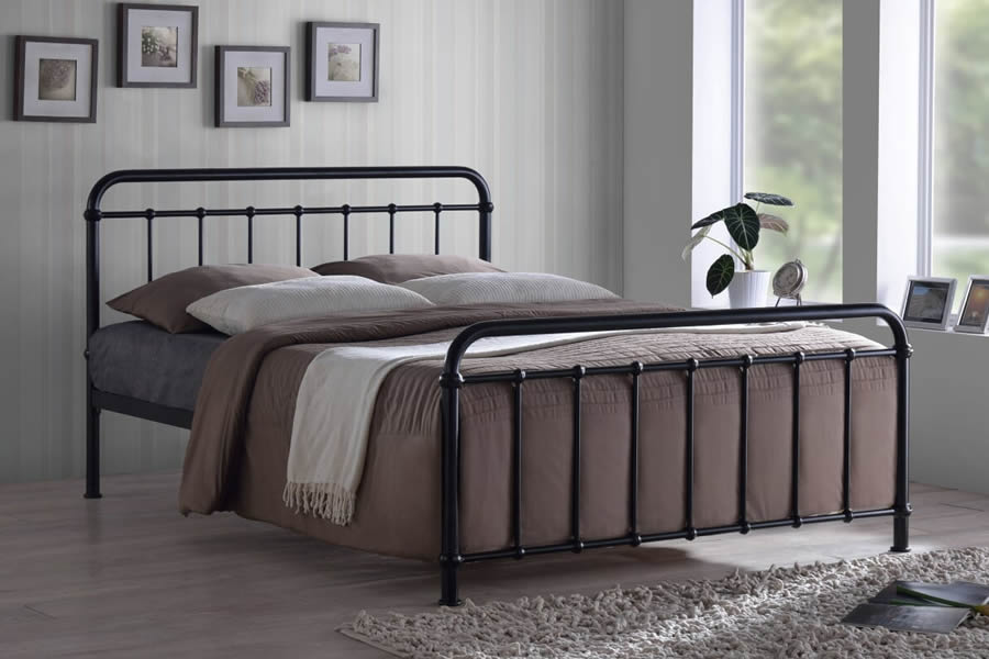 View Black 40 Small Double Miami Metal Hospital Style Metal Tubular Bed Frame Arched Gentle Curved Headboard Steel Frame With Robust Slatted Base information