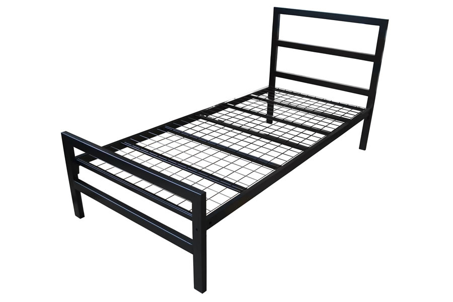 View 30 Single Modern Metal Heavy Duty Student Contract Commercial Bed Frame Black Painted Finish Strong Steel Heavy Duty Base Eaton information