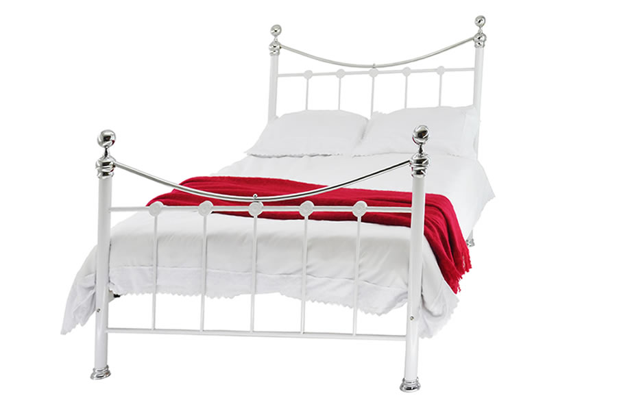 View White Metal Chrome Finish Single 30 Metal Bed Frame Chrome Knobs Top Rail Mesh Base Camaro information